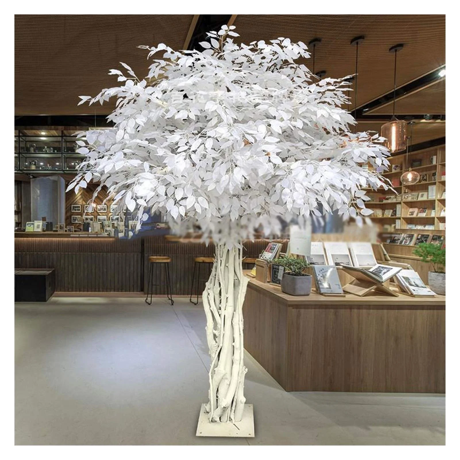 Artificial White Large Banyan Tree With Wooden Fence False For Indoor Outdoor House Office Fake Artificial Plants Ficus Tree