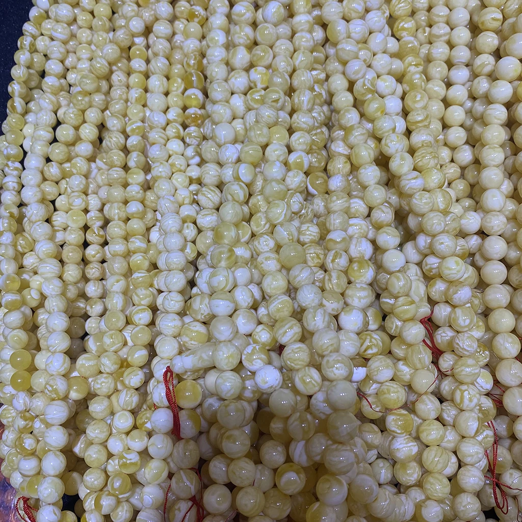 Amber jewelry natural Russian amber stone tiger skin round beads, 10-14mm white Muslim high-quality rosary beads teisbiha imams