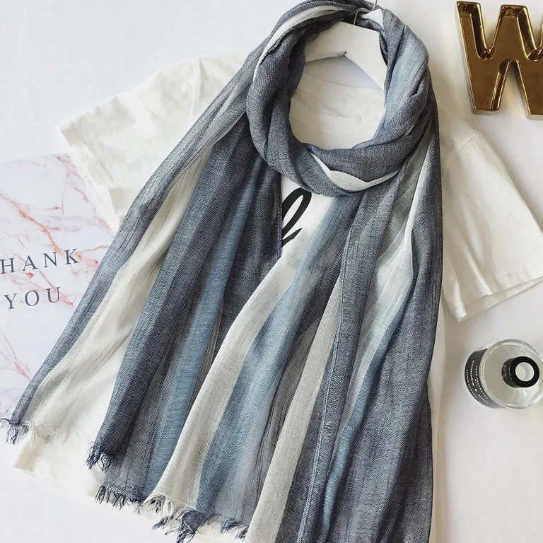 Fashion lady scarf Thin Scarf Gradient Color With Fringes Striped Cotton Linen Spring Scarf Shawls