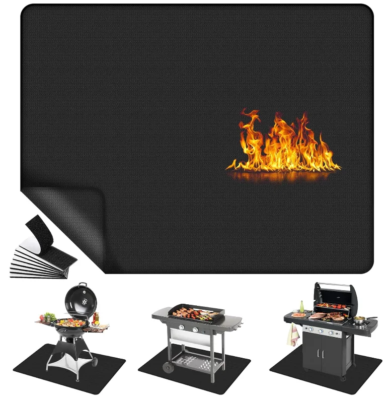 Under Grill Mat Windproof Fire Pit Mat for Deck and Patio Double-Sided Fireproof Grease Resistant Easy to Clean