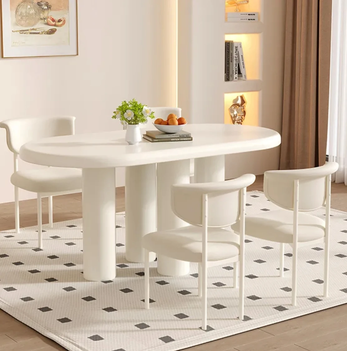 French style white style cream dining table and chairs home family oval table modern dining table and chairs