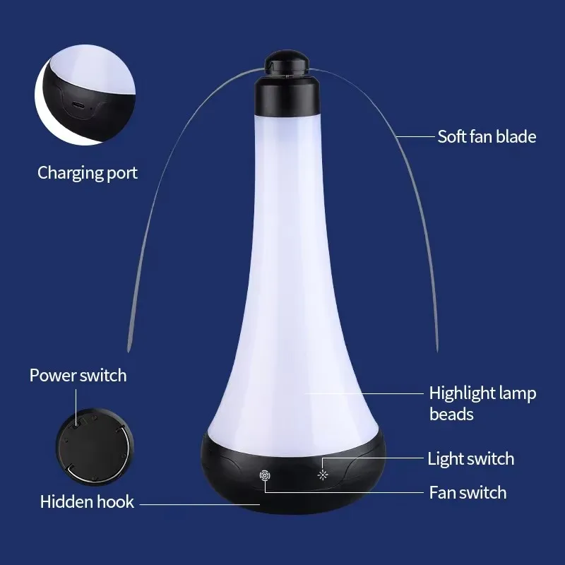 Rechargeable Mosquito Repellent Fan Light Portable Camping Lantern Hanging Fly Insect Repeller Desk Top Flies Spinner Table Lamp