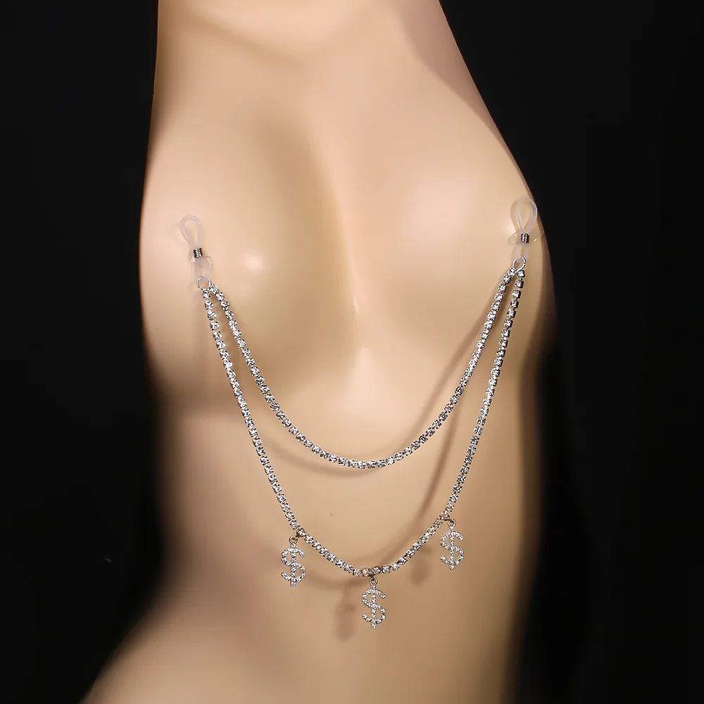 Sexy Double Layer Drop Dollar Rhinestone Nipple Chain Jewelry For Women Girls Nightclub Party Crystal Body Chain Hot Sale