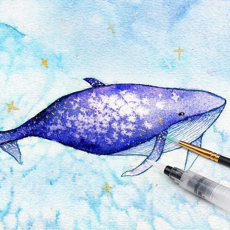 12 Metallic Colors artist solid watercolor paint 1 set with water brush pen