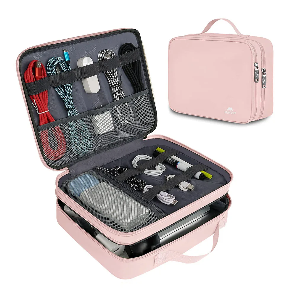 2023 Trendy Women Girl Pink Cable Organizer Case Waterproof Large Capacity Electronic Accessories Organizer Case