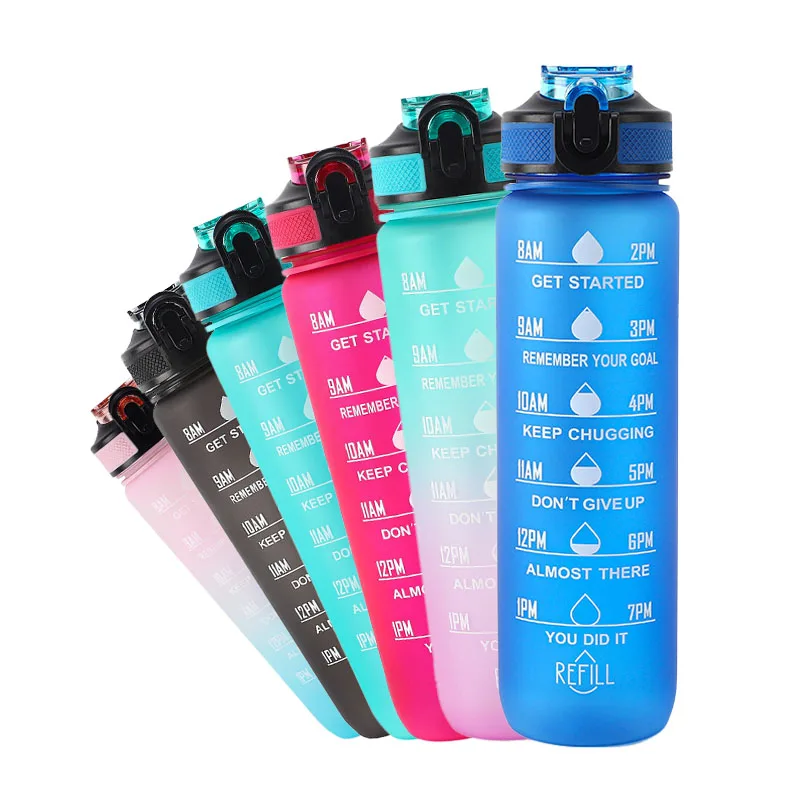 Factory Wholesale One Click Open-Easy BPA Free 1000 ml Motivational Tritan Sports Water Bottle 32 ounce Water Bottle with Straw