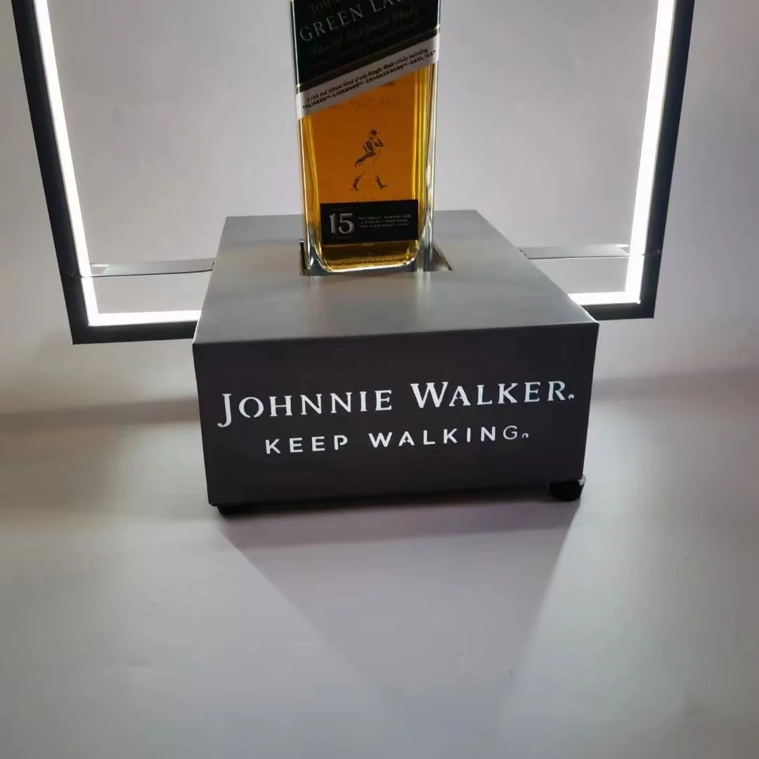 New Johnnie Walker Bottle Glorifier Keep Walking Black Whiskey Led Bottle Presenter Display Rack Easy-Carry Metal Bottle Holder