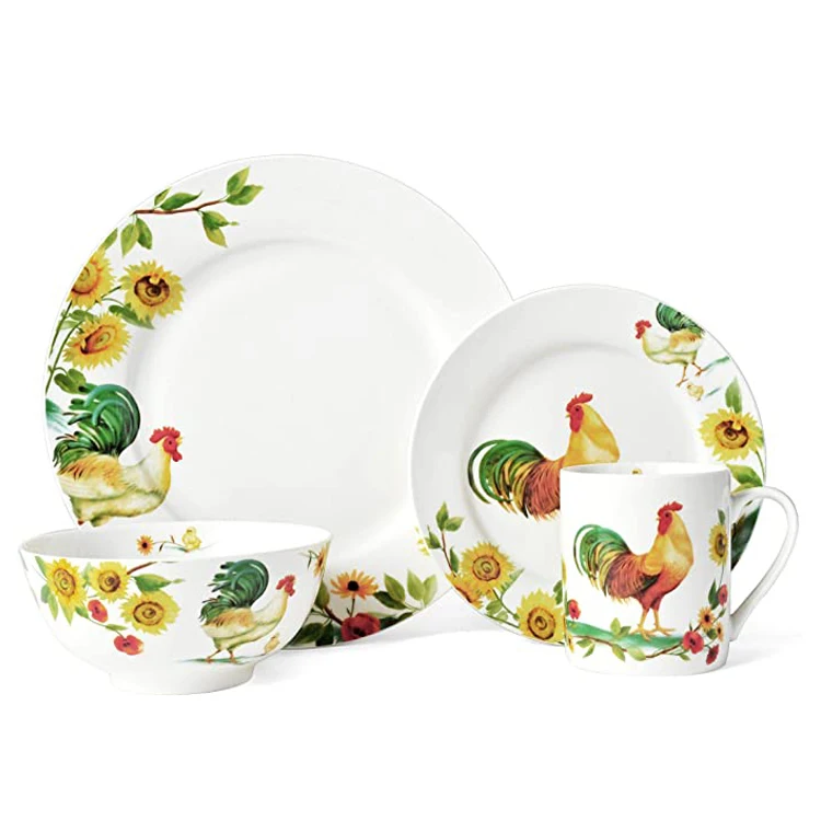 colorful decal Kitchen cute Design porcelain plates sets ceramic dinner dinnerware