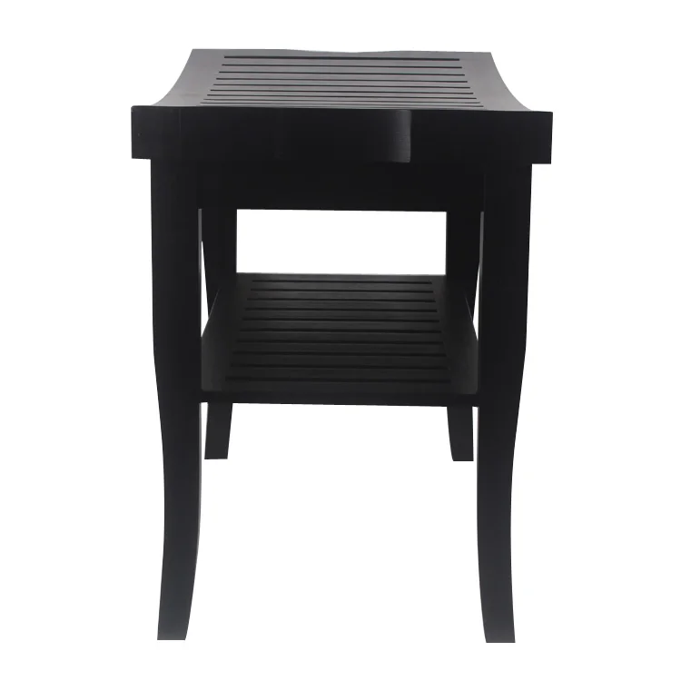 Бамбуковая душевая скамейка для ванной комнаты, водонепроницаемый стул для спа, деревянная полка для хранения тканевых полотенец, Черная