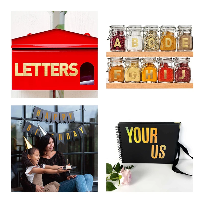 Gold Stamping Letter Sticker DIY Scrapbooking Packaging Labels Metal Nickel Adhesive Vinyl Alphabet Stickers Card Craft Gifts