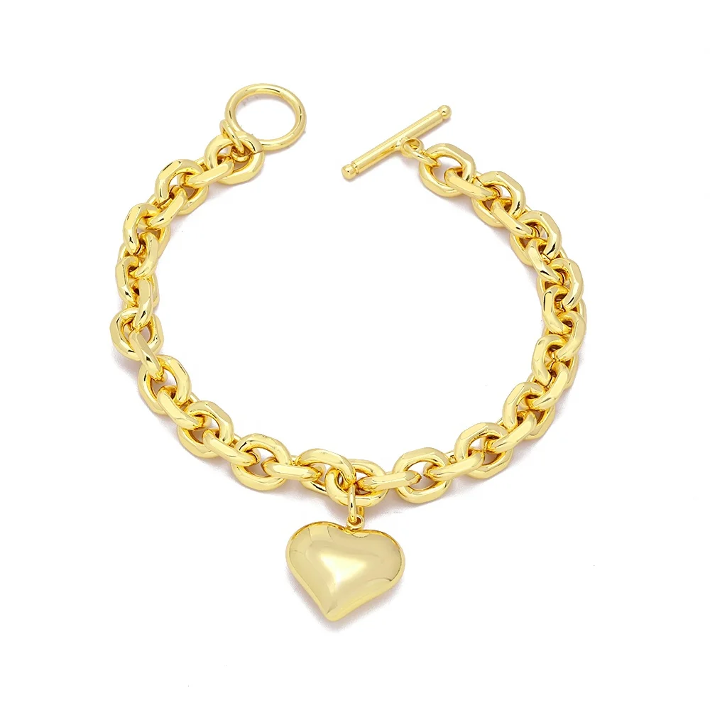 Wholesale price heart charm gold bracelet jewelry copper cuban link chain bracelet for women