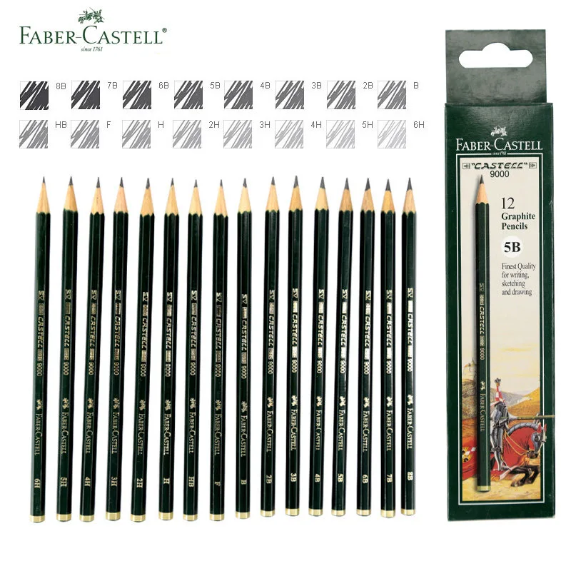  Wholesales Faber Castell Art Graphite Pencil 9000# for Writing Shading Sketch Black Lead Design Charcoal Artists