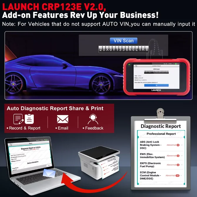 2024 Launch CRP123E V2.0 plus Original Diagnostic Tool 7 reset functions Obd2 OBDII Automotive Scanner Abs Fault Code Reader