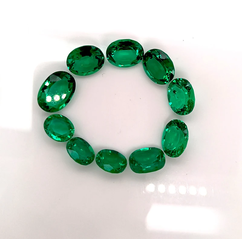 ZHF Wholesale and cut Colombian Lab Grown Emerald Oval  Cut  Hydrothermal Created loose gemstones