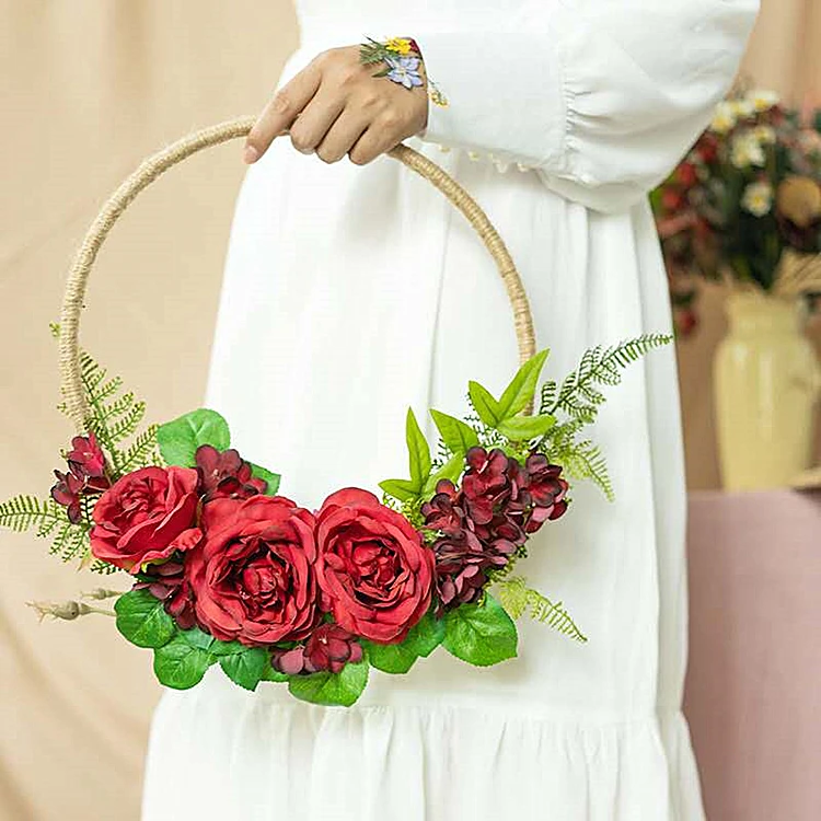 New arrival flower wreath ring hoop bouquet party home decoeative hanging wedding rose flower garland