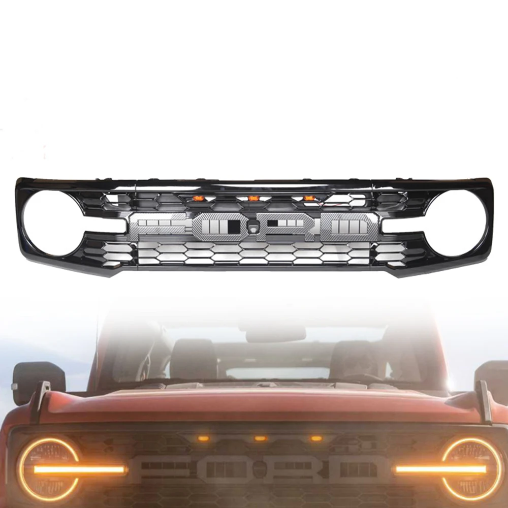 Hot sale New Design Car bumper Body Kit Front Radiator Grille for Ford BRONCO 2021-2023 Matte Glossy black
