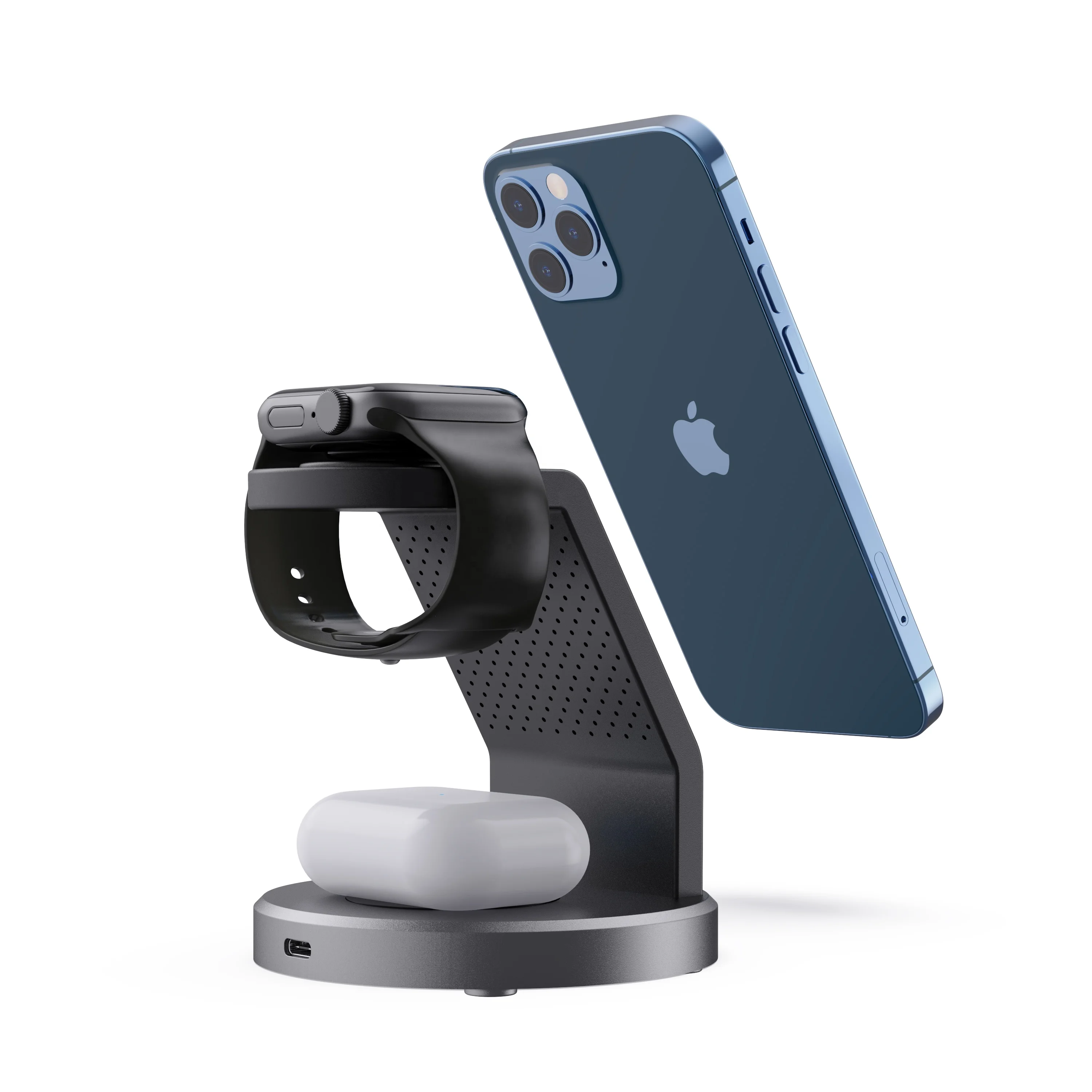 3-in-1 Smart Magnetic Wireless Charger TYPE-C Interface Simultaneous Charging Mobile Phones Watches Multiple Protections