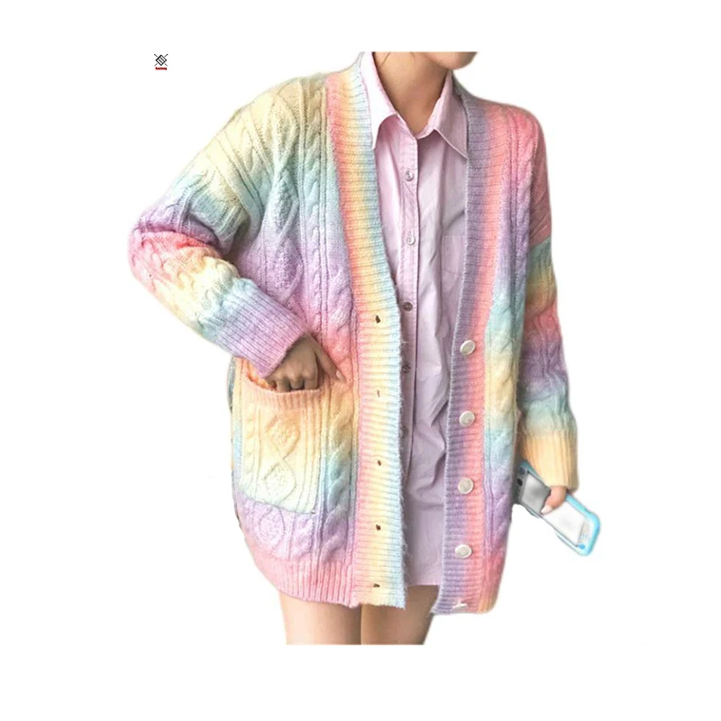 Nanteng Custom Wholesale Loose Oversized V-Neck Coat Long Clothes Knitted Women Cardigan Sweater