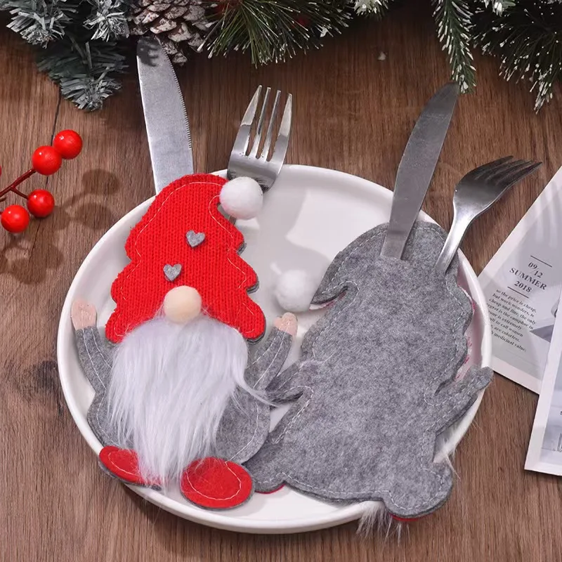 Wholesale factory price lovely and cheap decorative christmas cutlery knife and fork bags