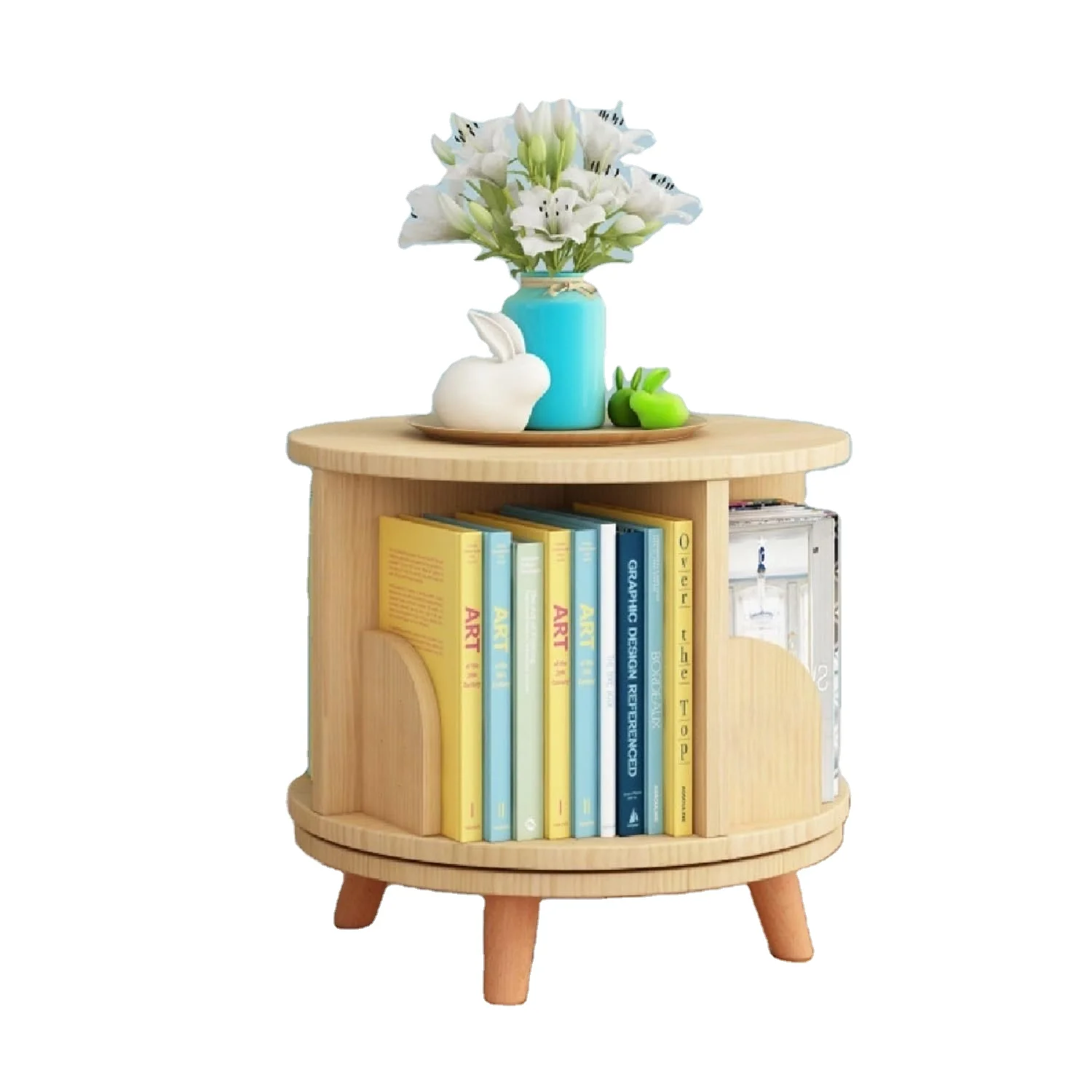 Rotating Bookshelf with Legs Stackable Bookshelf Standing Bookcase Storage Shelf Wooden Bookshelves