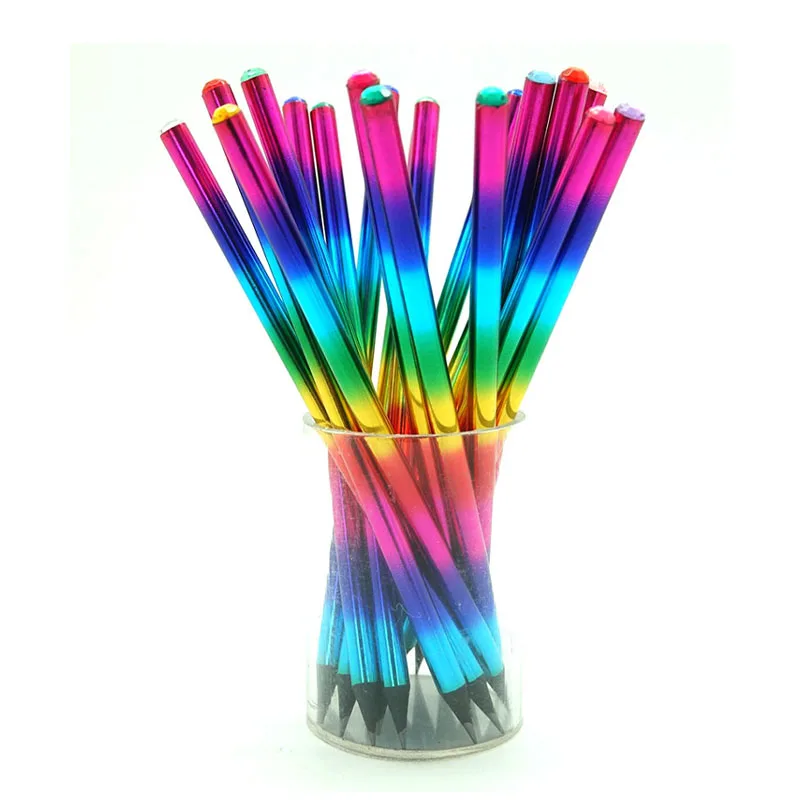 Black Wood Pencil With Crystal For Girls Factory Custom High Quality Girls Pencil In Bulk Colorful Standard HB 2B Pencils