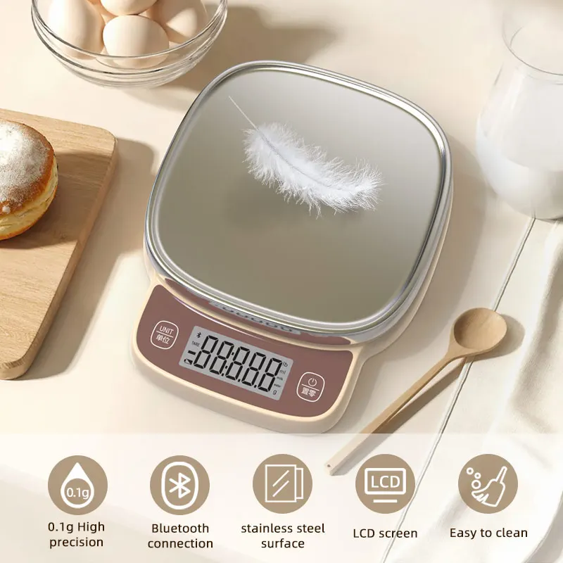 2024 new design customized 5kg smart digital kitchen scale high accuracy 0.1g household nutrition food scale