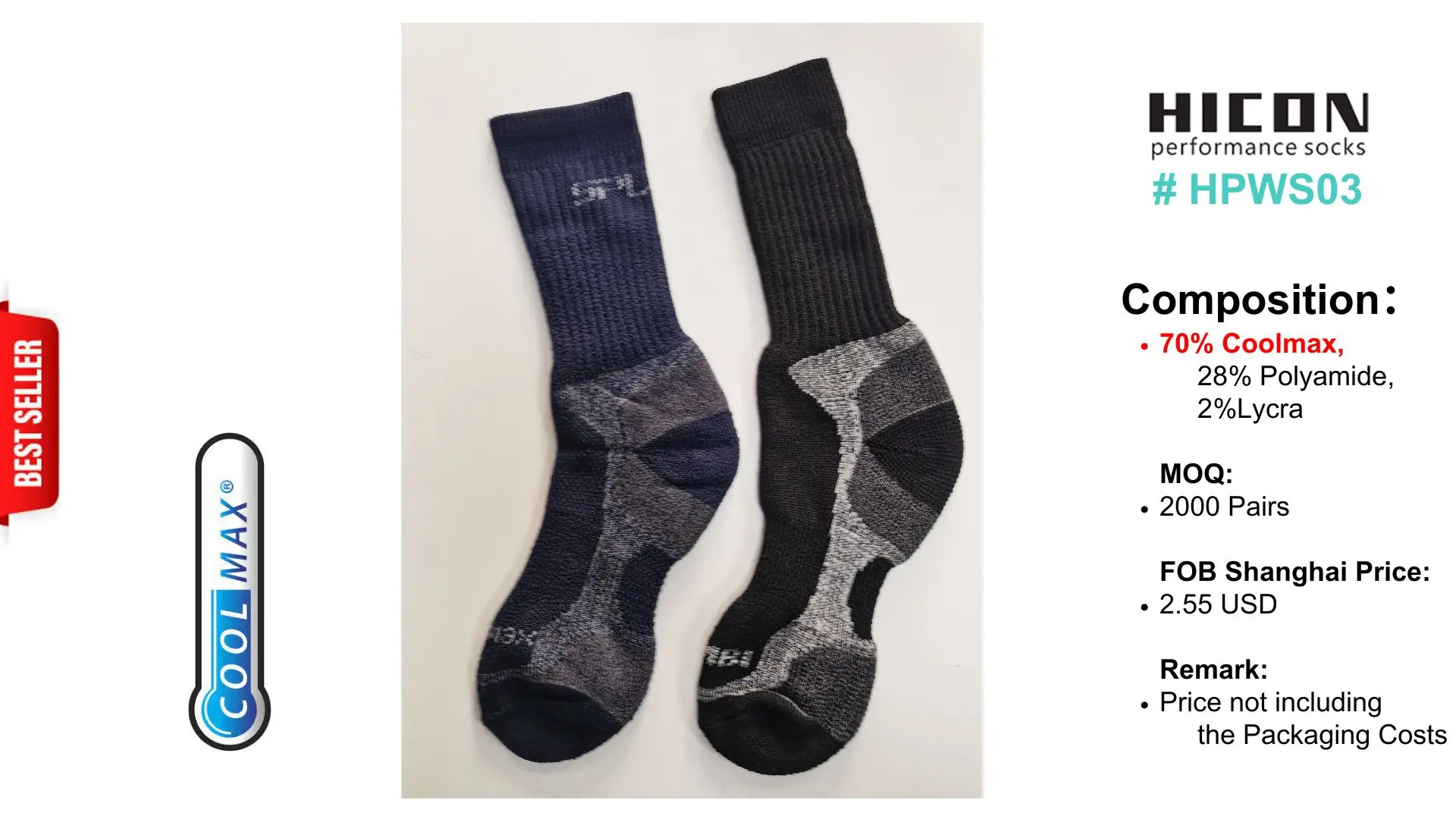 OEM Custom Outdoors Performance Hiking Trekking Coolmax Merino Thermolite Copper Socks