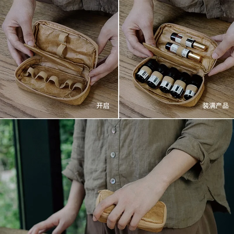 Paper Dupont essential oil bag 7pcs bottle cosmetic bag zipper pouch for essential oil