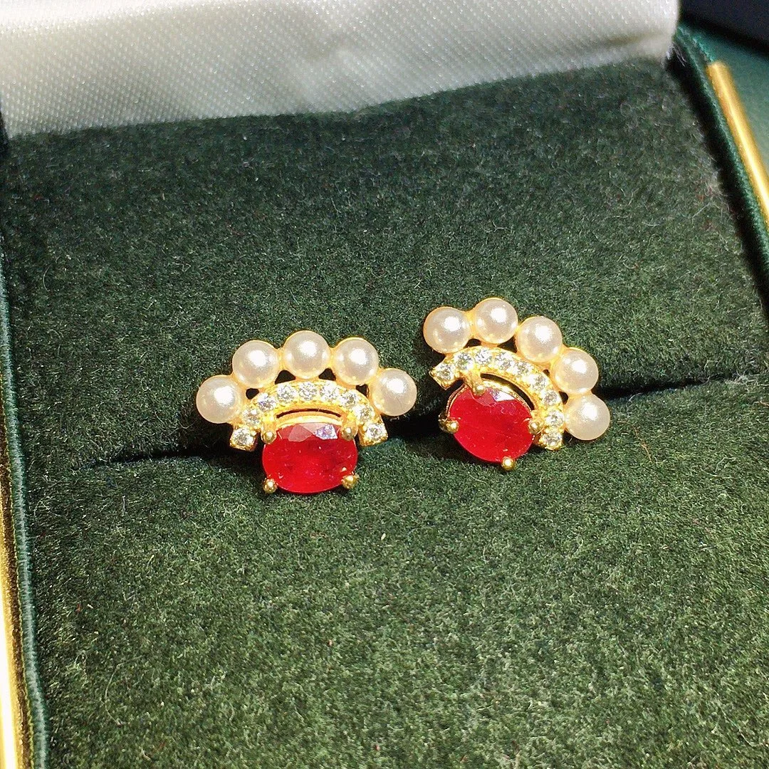  Серьги с красной кровью голубей покрытые серебром пробы цвет золота 18 К огонь красивые серьги 4x5 мм натуральным Рубином
