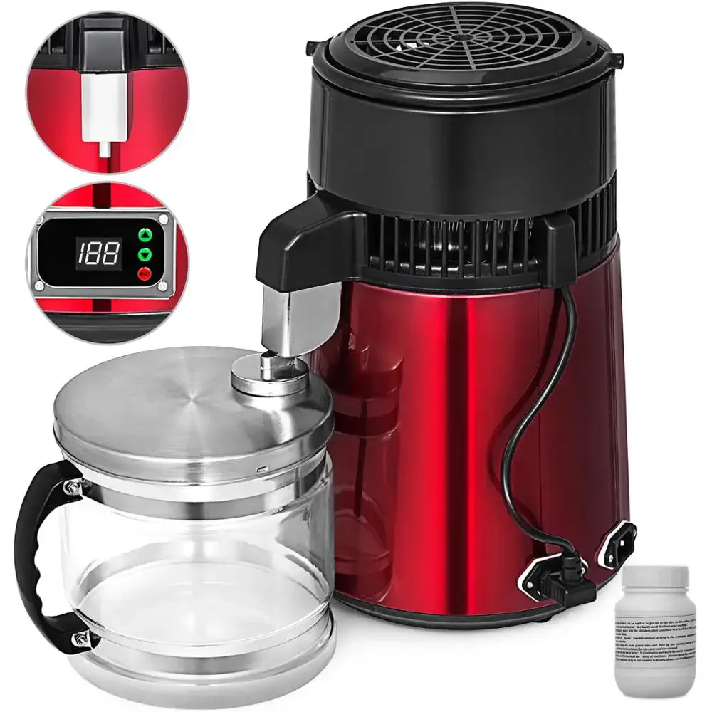 4L Red Medical Water Alcohol Distiller filter purifier machine set with glass jar for home office hospital lab clinic use