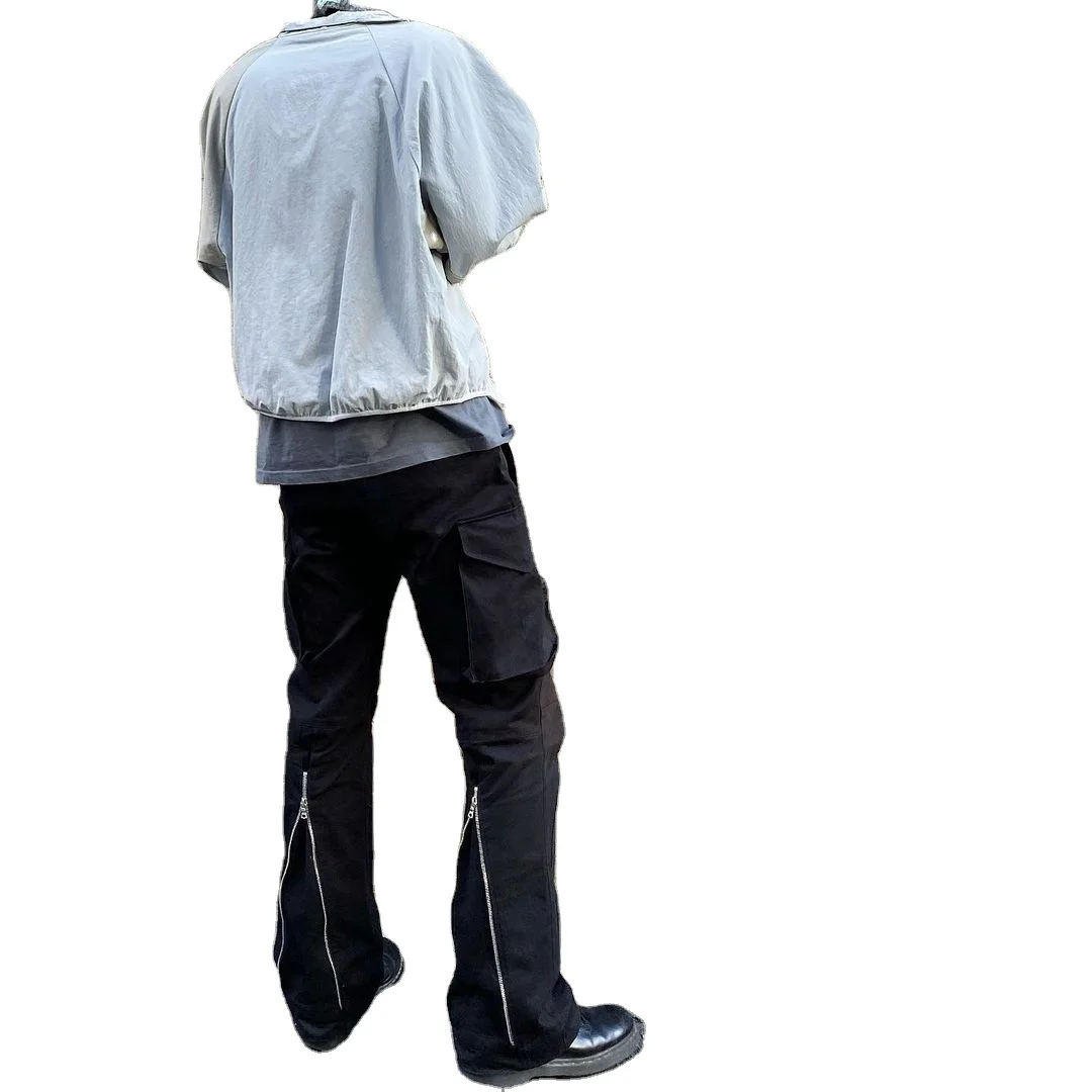 OEM Custom Label Trousers For Men Men Streetwear Stock Zipper Big Cargo Pocket Flare Trousers Pants