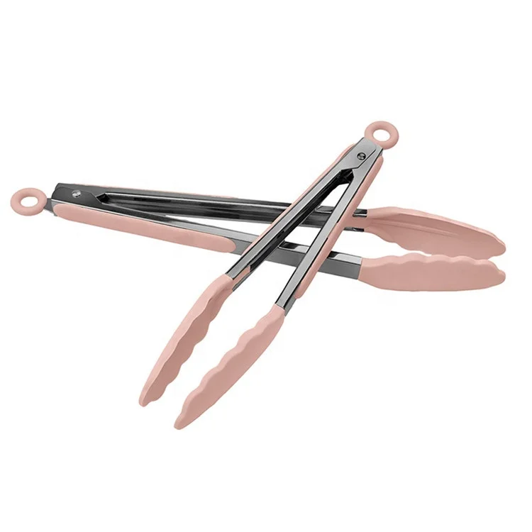 Heavy duty multi color stainless steel BBQ food tongs kitchen tongs with  7 9 12 inches