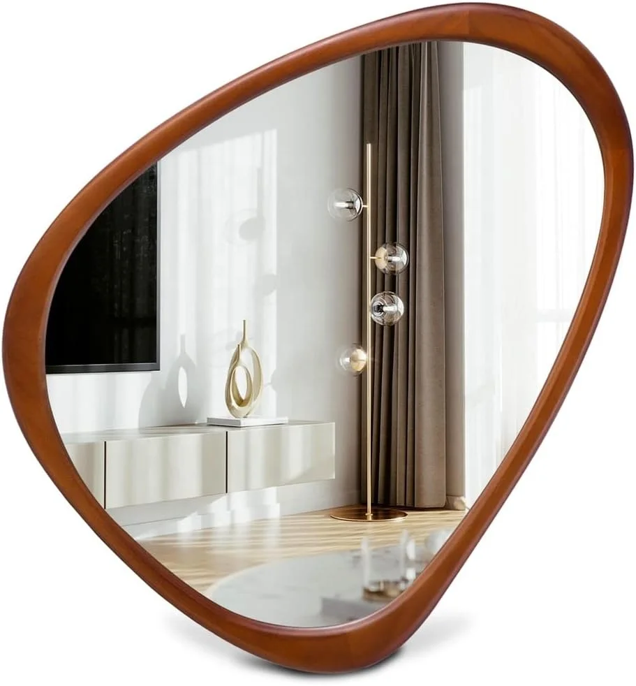 Factory Wholesale Modern Wood Framed Bathroom Decor Teardrop Water Drop Shaped Glass Bedroom Wall Hanging Mirror Miroir Espejo