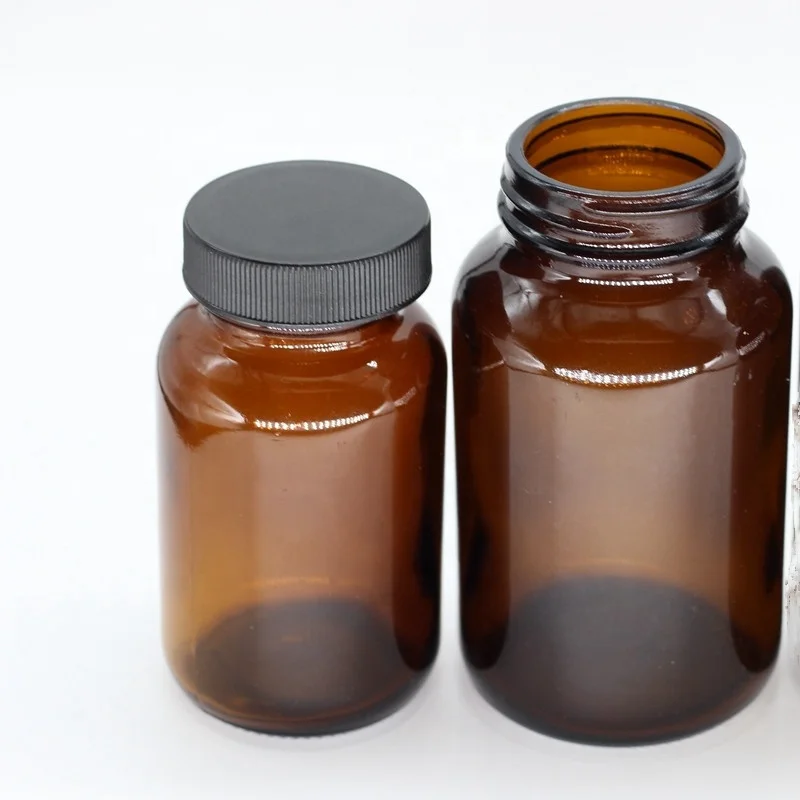 
60cc 120cc Amber Vitamin Medicine Wide Mouth Glass Bottle for Tablet Pill Capsule Container 