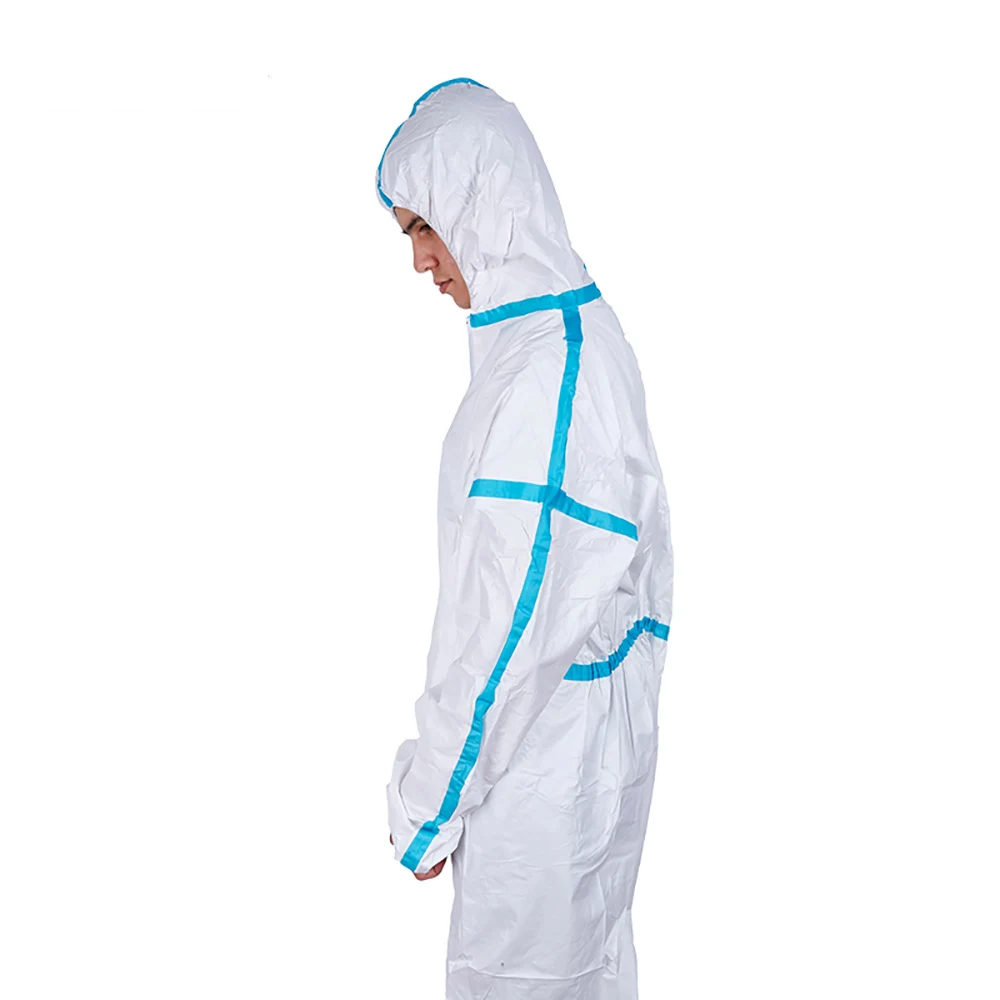 Cheap Type 5 6 PPE Coveralls Waterproof Breathable Sf Hooded Industrial Disposable SMS Microporous Coverall With Hood