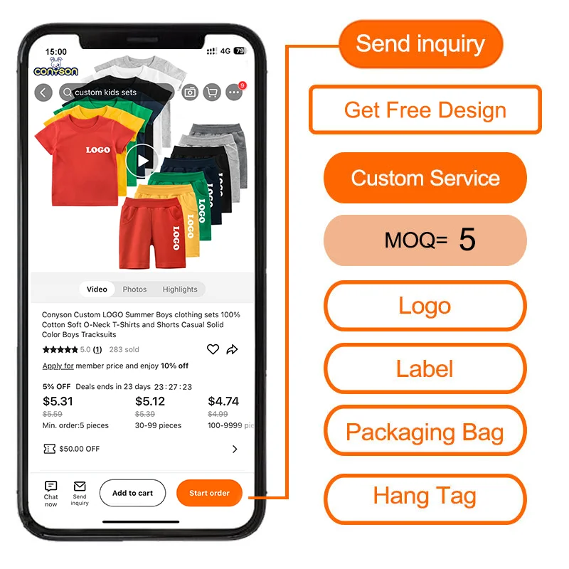 Conyson Custom Logo 260 GSM Cotton Kids Sweatshirts Unisex Baby Kids Clothes Solid Color Boys&Girls Hoodies Soft Kids Tracksuits