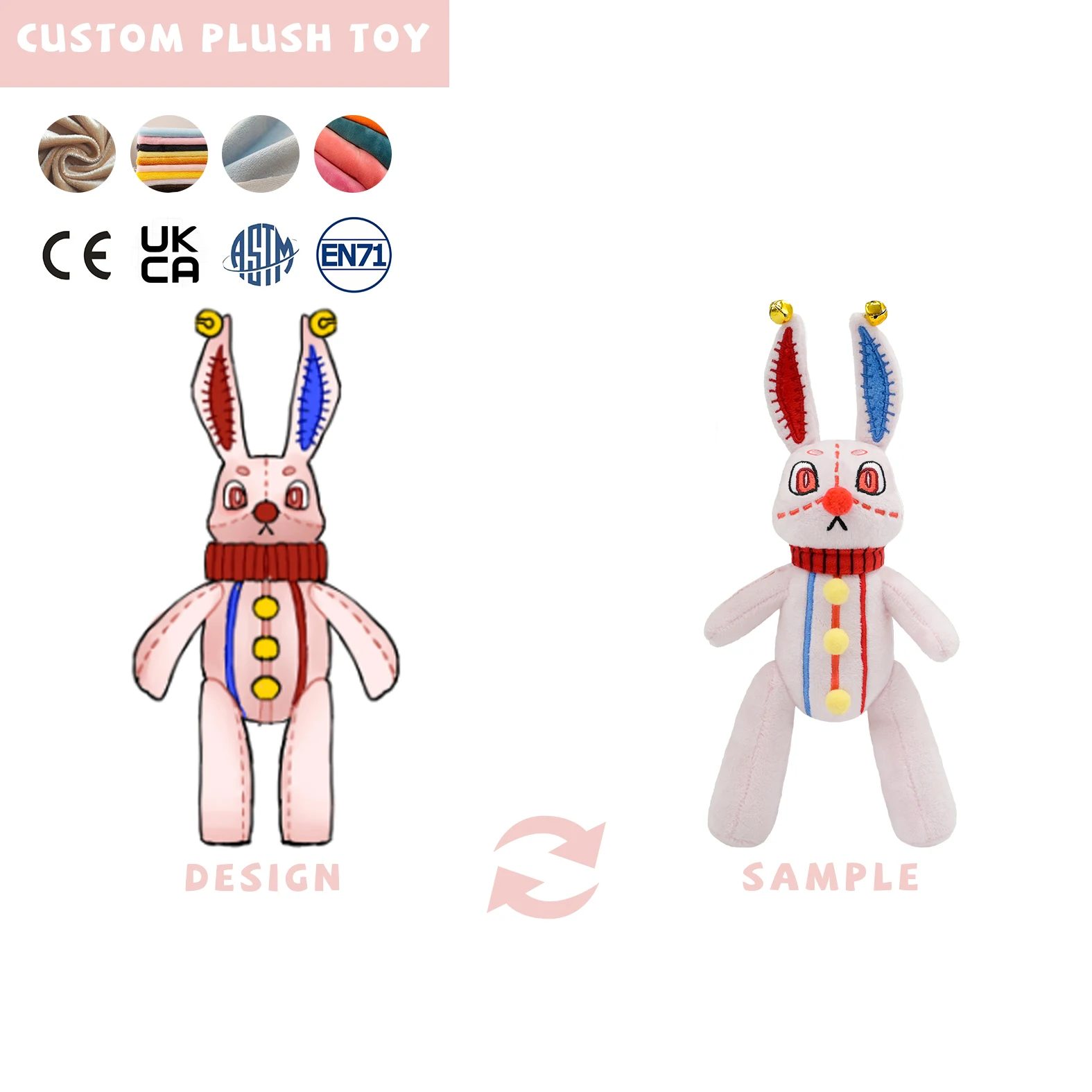 Custom Stuffed Plush Animal Toy Customized OEM ODM Plushie Soft Circus Clown Bunny Mascot Design Gifts  Children Soothing Toys
