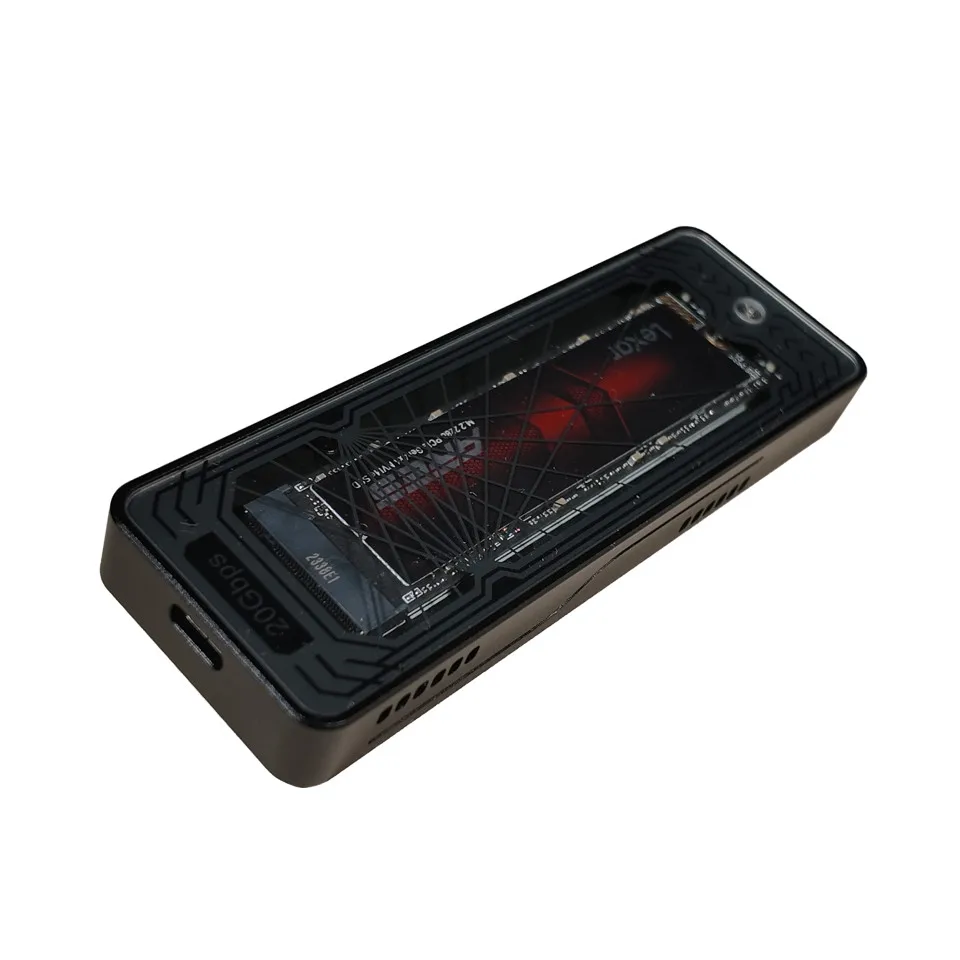 Aluminum alloy tempering glass M.2 NVME USB3.2 Hard Disk Enclosure Case box M.2 SSD Type-C Hard Disk Box with Turbofan