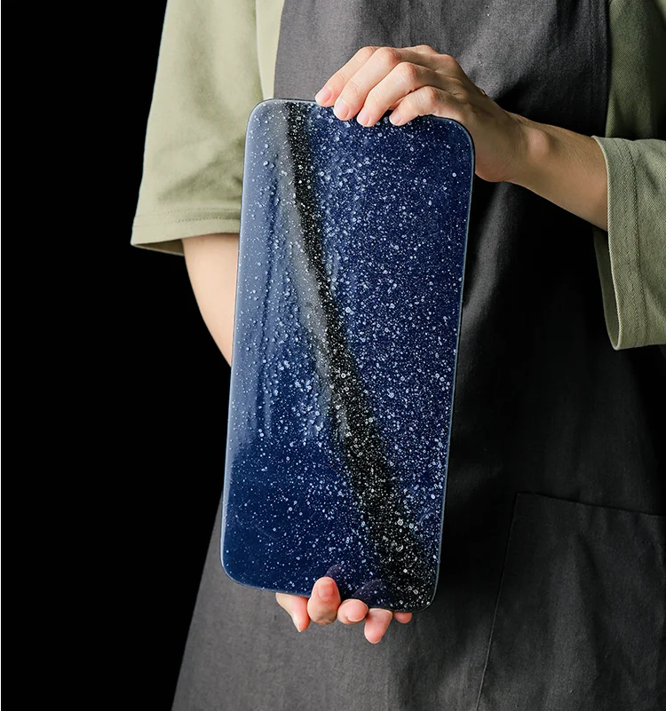 Japanese style rectangle dessert sushi serving ceramic restaurant black tray plates for sale