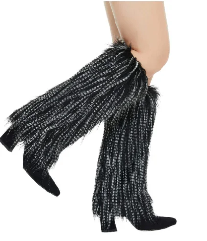 wholesale high knee fuzzy boot sleeves legwarmers adult women winter style faux fur leg warmers