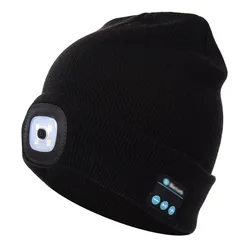 2021 LED Wireless BT Beanie Hats Winter Head Warmer With Lamp Rechargeable Music Orange Brown Beanie Winter Hats Accessories