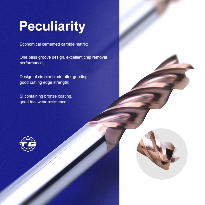 TG Produce Process High Quality Manufacturer 4 Flutes Flat Head Coating (550 series) HSS End Mill