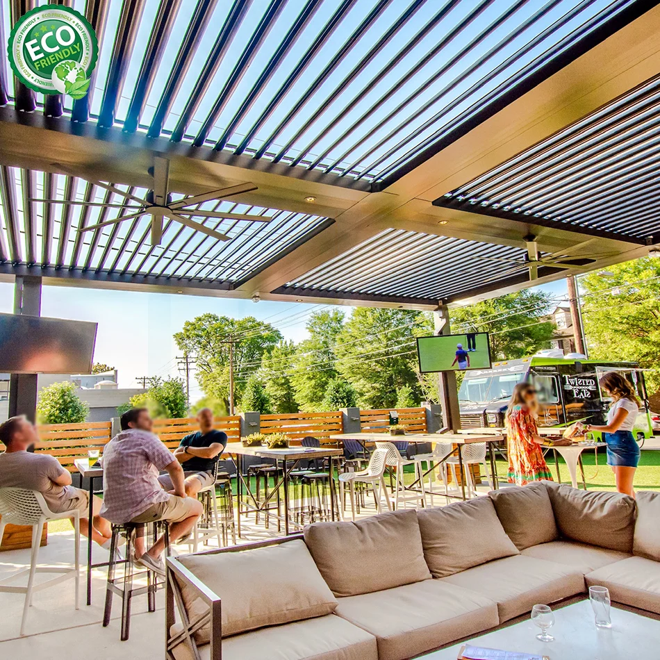 Customized Heavy Duty Waterproof Motorized Louvre Roof Pavilion Canopy Motorized Waterproof Pergola