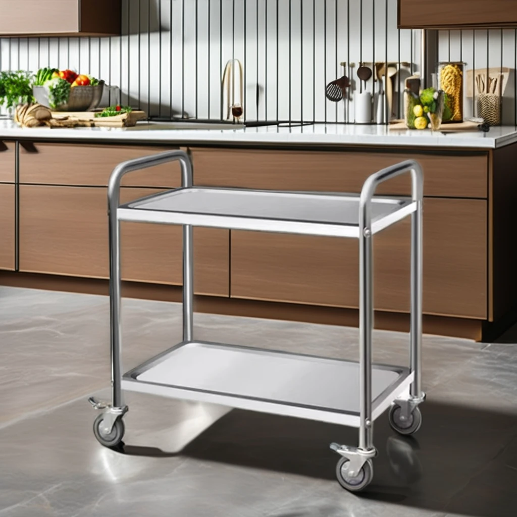 OEM Modern Assemble portable 2-Tier Stainless Steel Kitchen Cart Hotel and Restaurant Mobile Food Delivery Service Trolley
