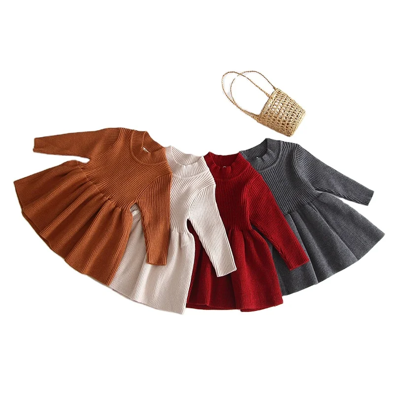 2020 spring baby girls dresses knit princess knit sweater baby long sleeve skirt kids baby clothing dress