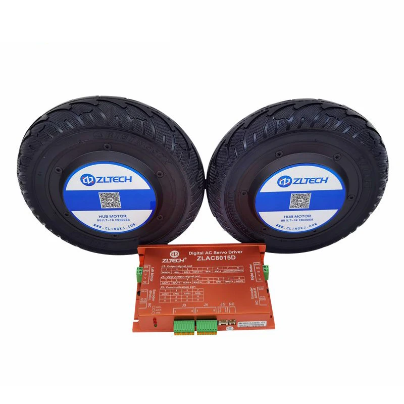 ZLTECH IP65 8 inch 24V 150W 120kg single axle shaft brushless electric UGV encoder DC wheel hub servo motor for delivery robot