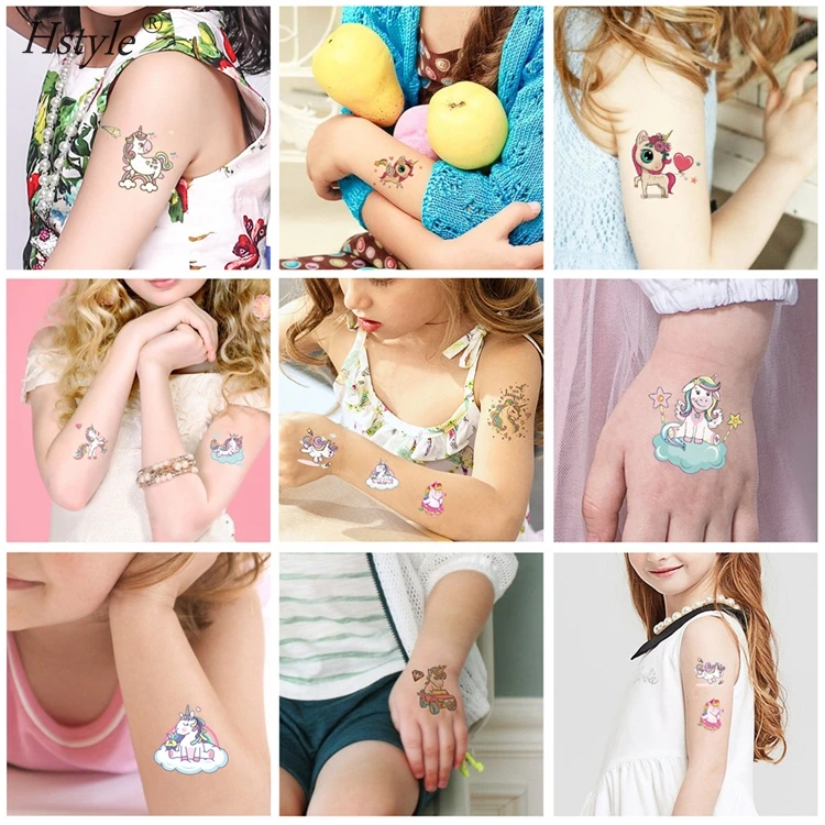 10Pcs/Set Child Tattoo Sticker Unicorn Princess Temporary Fake Kids Tatoo Girl Arm Hands Body Waterdichte Tatouages Pour Enfants