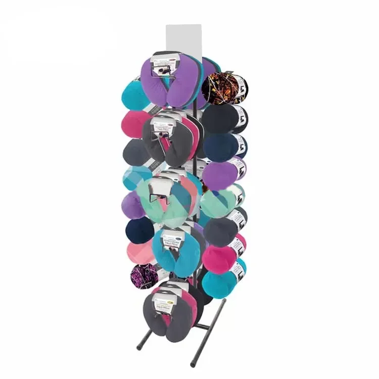 Large Capacity Retail Store Metal Wire Neck Pillow Storage Display Rack Stand with Additional Hanging Hooks