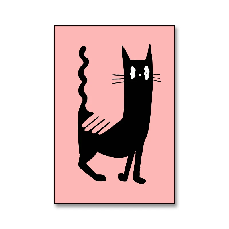 JZ Kids Room Decor Framed Animal Picture Artwork Cat Canvas Painting Abstract Posters Wall Art Prints