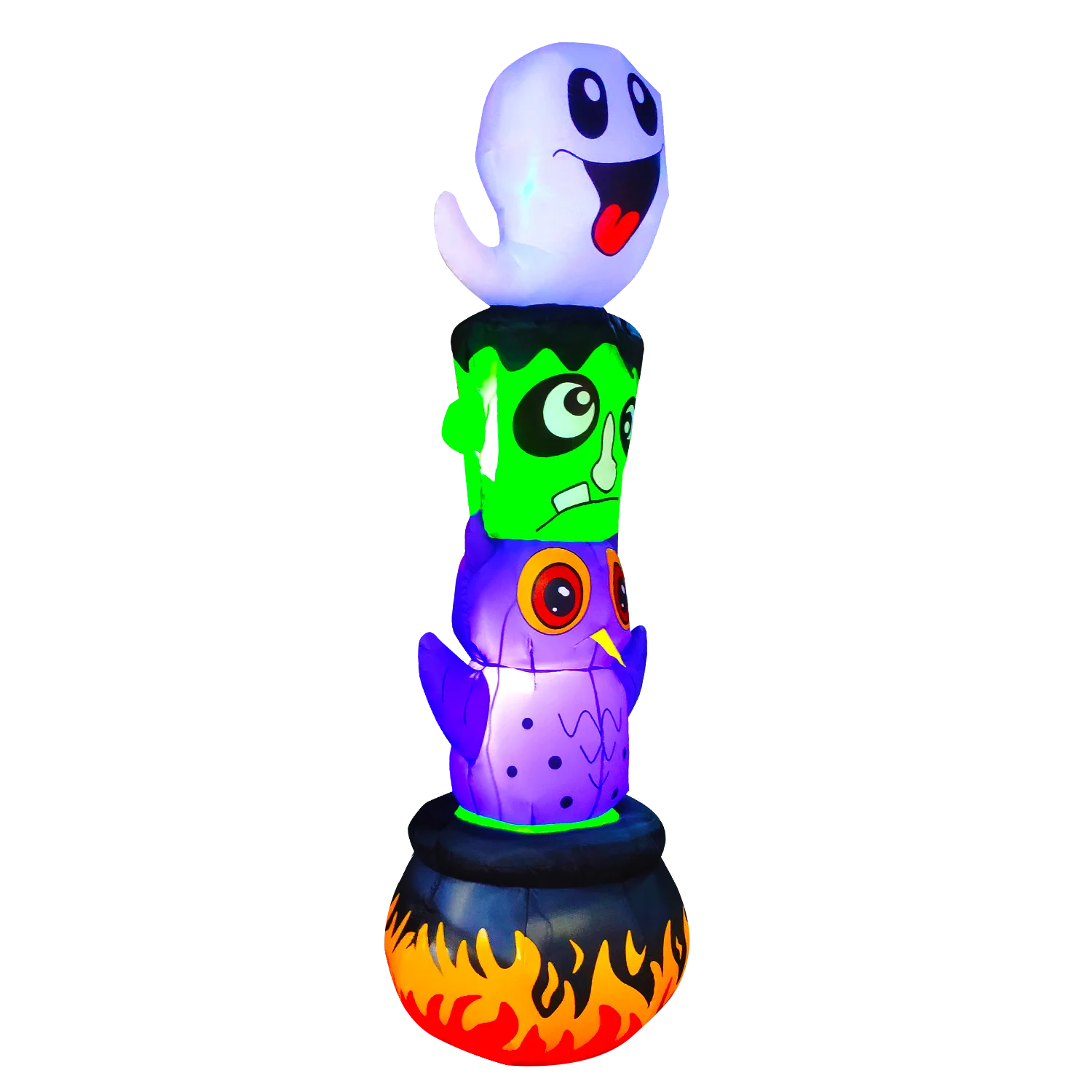Halloween Inflatable Totem Pole with Ghost Frankenstein Monster Owl Cauldron with LED Light for Halloween Inflatable Decorations